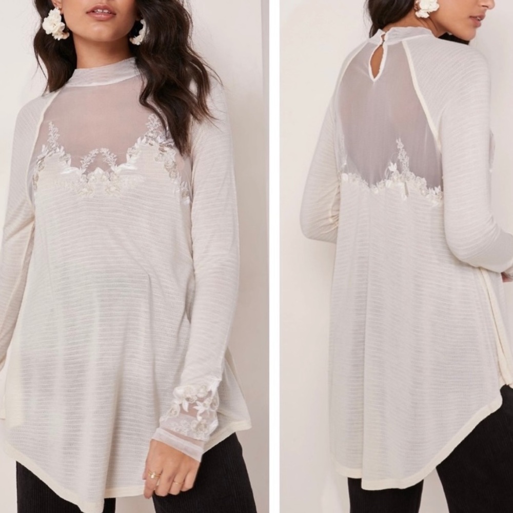 Free People Saheli Mesh Embroidery Top